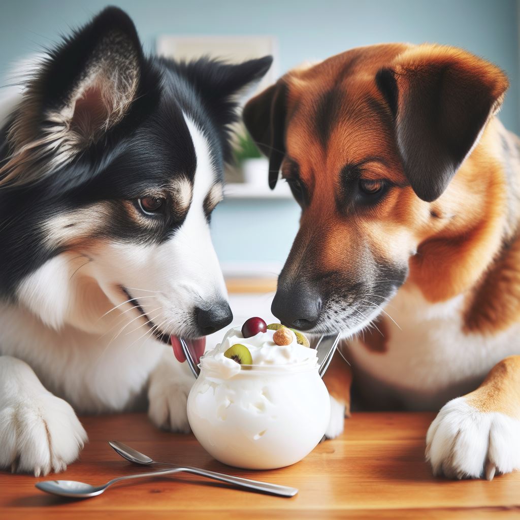 two dogs enjoying a wonderful bowl of yoghurt