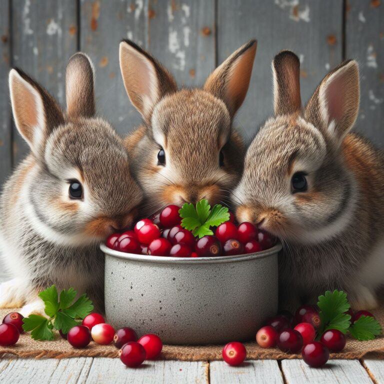 some rabbits eating a bowl of fresh tasty cranberries