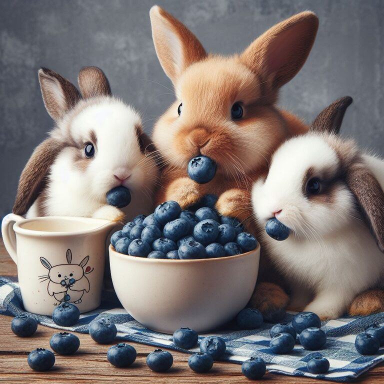 some rabbits eating a bowl of fresh blueberries