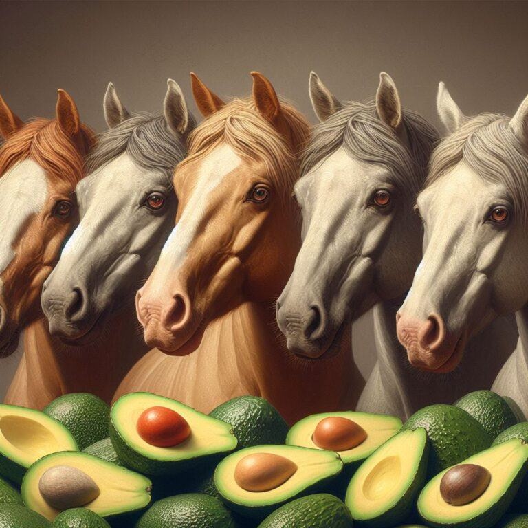 some horses eating avocados