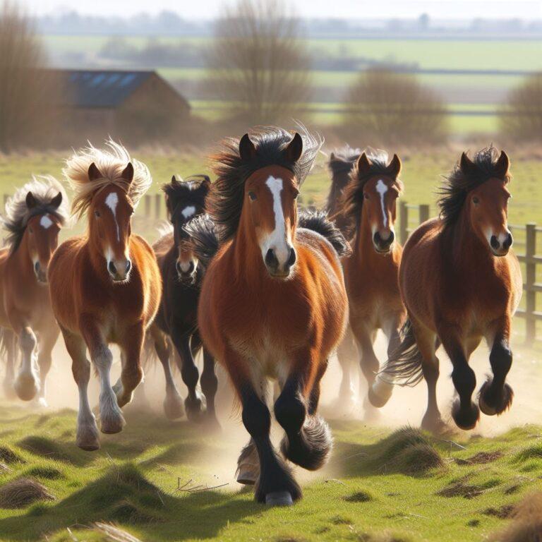 some healthy horses running around in a field