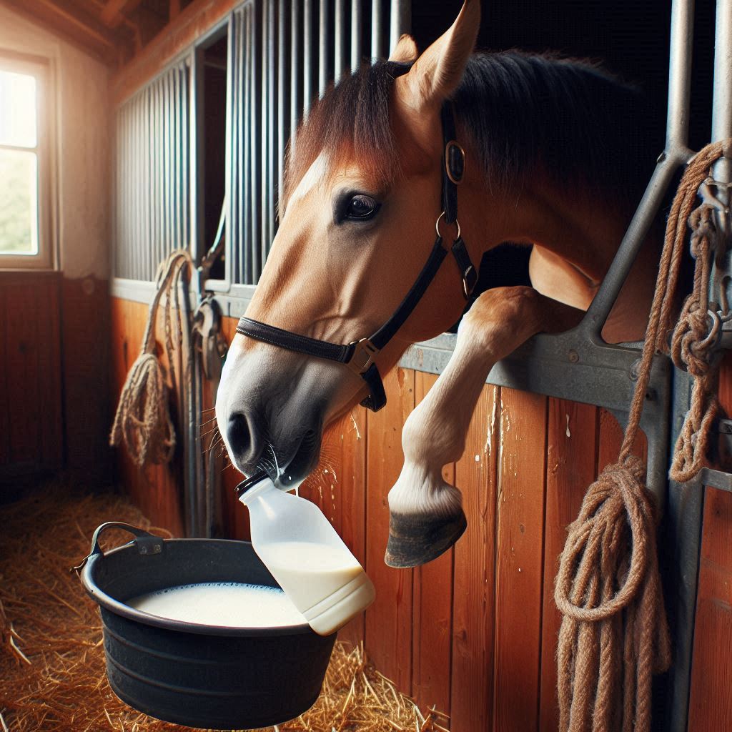 a horse not wanting to drink any milk from its stable