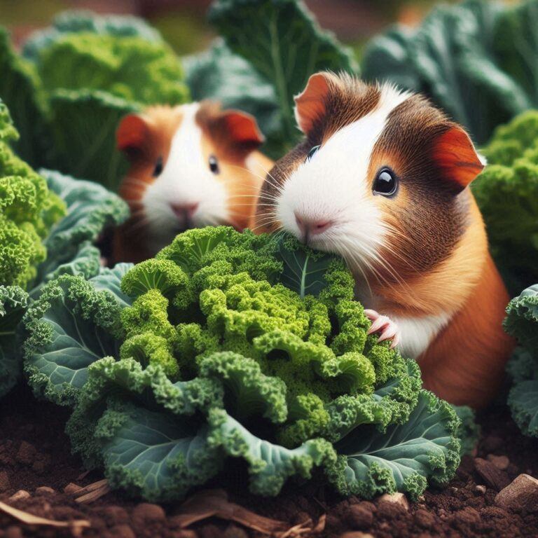 two hamsters nibbling on some fresh kale in the garden