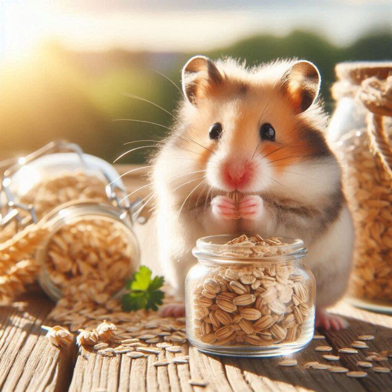 a hamster eating some fresh oats