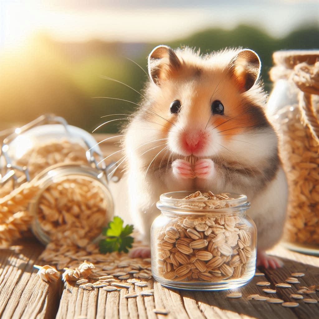 a hamster eating some fresh oats
