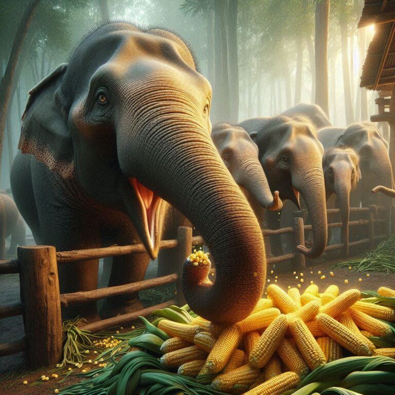 an elephant eating some fresh corn from his enclosure at the zoo