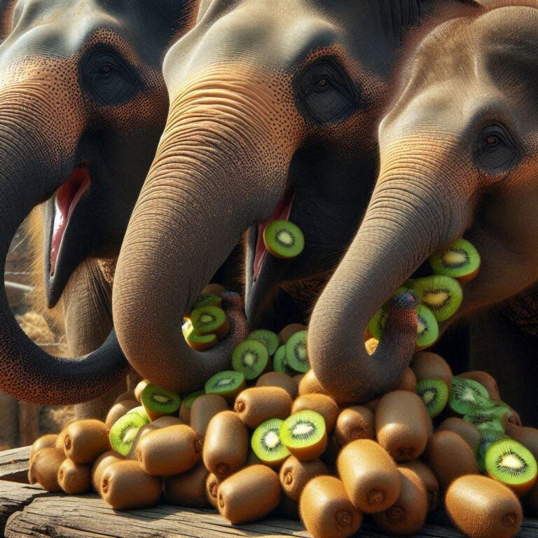 three elephants tucking into some fresh kiwi fruits