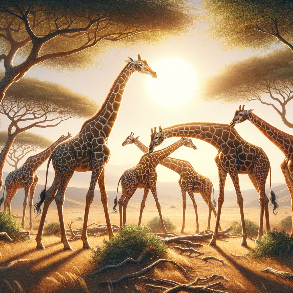 some giraffes grazing on some treebark in the wild