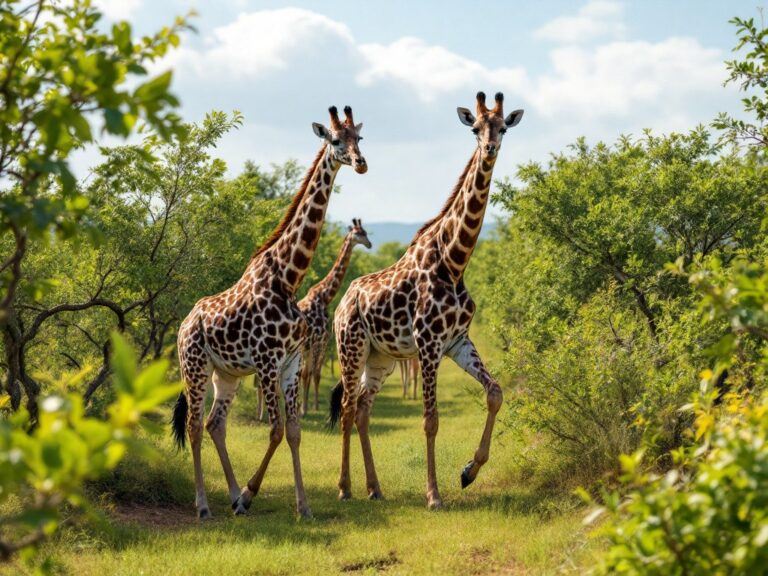 three giraffes walking through a fresh lime plantation