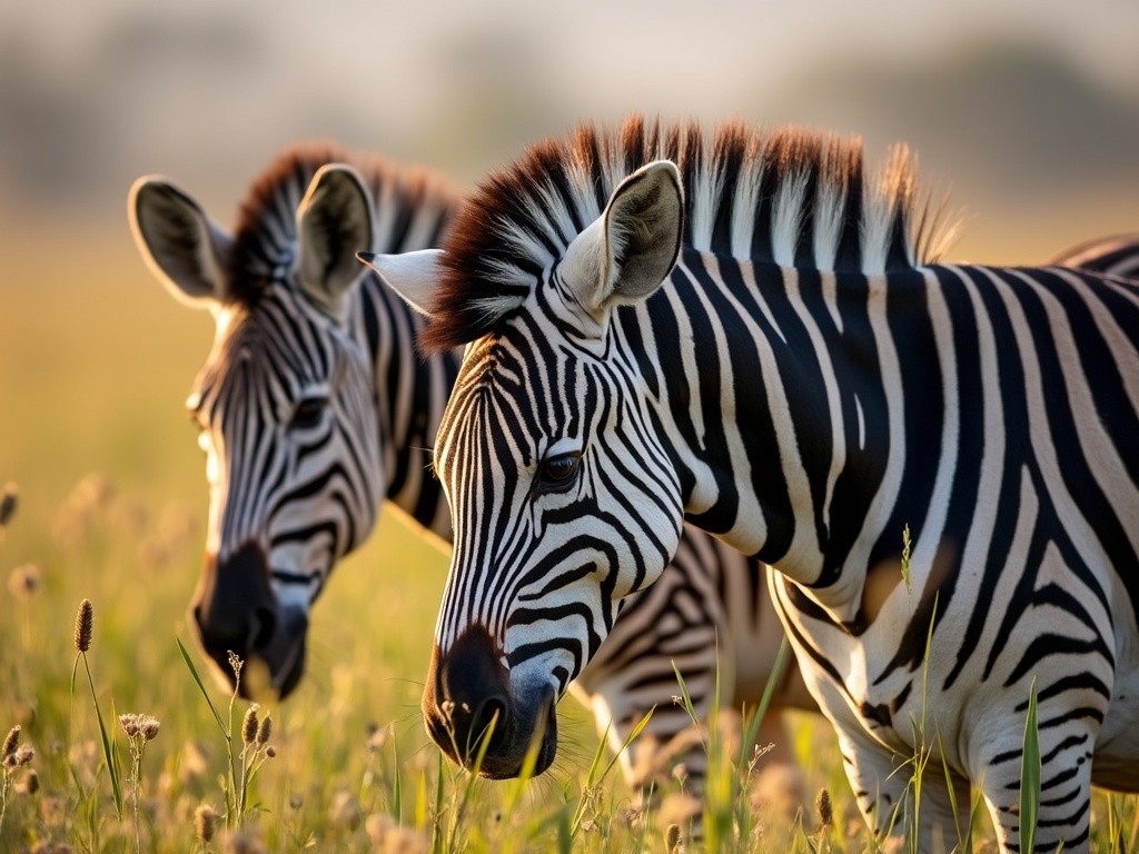 two zebras grazing on some fresh sudan grass