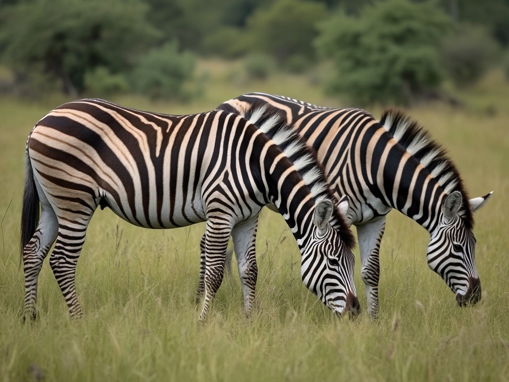 two zebras grazing on some rye grass in the wild