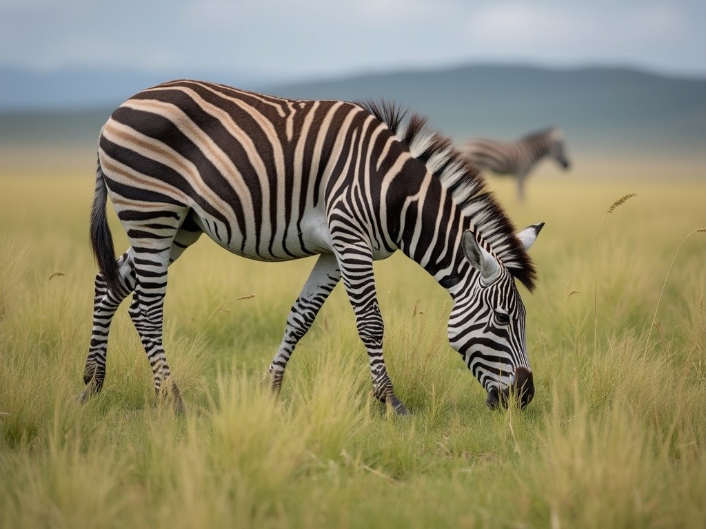 a zebra grazing on some barley grass in the wild