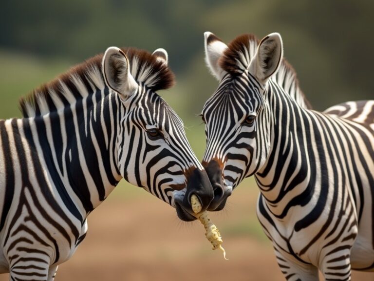 two zebras sharing a fresh parsnip