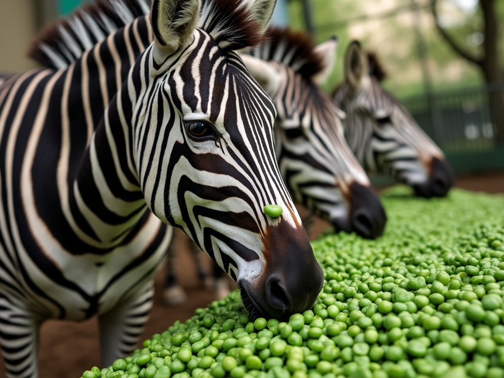 some zebras eating some peas at their enclosure at the zoo